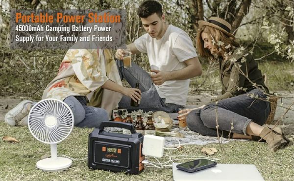 POWSTREAM 100W Portable Power Station Solar Generators 167Wh Lithium Battery Power Supply with 110V AC Outlet, 2 DC Ports, 4 USB Ports, LED Flashlights for CPAP Home Camping Emergency Backup