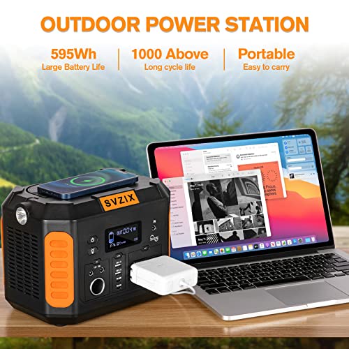 Portable Power Station for Home Use,595Wh Outdoor Generators 110V/600W (1000W Surge) AC Outlets Solar Generator (Solar Panel Not Included) & LED Flashlight for Camping Blackout Travel Hunting