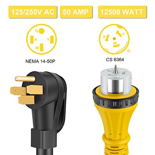 Rophor 50 Amp Generator Cord 15 Feet, NEMA 14-50p to CS6364 & SS2-50R Generator Emergency Power Cord, STW 6/3 + 8/1 AWG, 125/250V, 12500 Watts, Perfect for Generator to House Connection