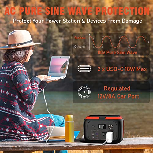 SinKeu Portable Power Station G600, 296Wh 600W Backup Lithium Battery Pack Bank, 110V Pure Sine Wave AC Outlet Solar Generator Battery for Camping Emergency RV Outdoor