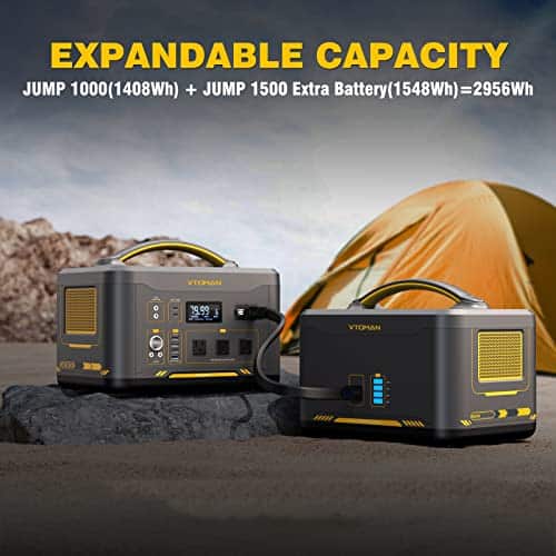 VTOMAN Jump 1000 Portable Power Station with Extra Battery, 1000W/2956Wh Durable LiFePO4 (LFP) Power Station with 1000W Constant-Power, Regulated 12V DC, PD 100W, for Home Backup & RV/Van Camping