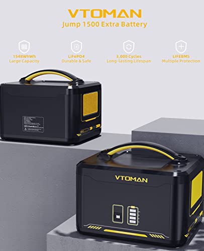 VTOMAN Jump 1800 Portable Power Station with Extra Battery, 3096Wh LiFePO4 (LFP) Power Station with 1800W Pure Sine Wave AC Outlet, Regulated 12V DC, PD 100W Type-C, for Home Backup & RV/Van Camping