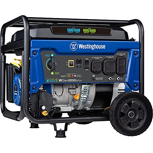 Westinghouse Outdoor Power Equipment 6600 Peak Watt Dual Fuel Home Backup Portable Generator, Transfer Switch Ready 30A Outlet, RV Ready 30A Outlet, CO Sensor, CARB Compliant
