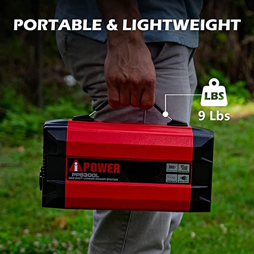 A-iPower Portable Power Station 300W with Lithium-Ion Battery, 288Wh Battery Power Supply for Home Emergency Use, CPAP, Camping, Weekend Trip and Fishing