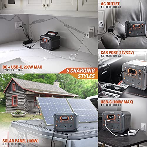 AIMTOM Portable Power Station, 403Wh Backup Lithium Battery w/ 3 Well-Spaced AC (440W Rated, 800W Peak), 12V DC, USB and 100W Type-C, Solar Generator for Camping Home Emergency (Solar Panel Optional)