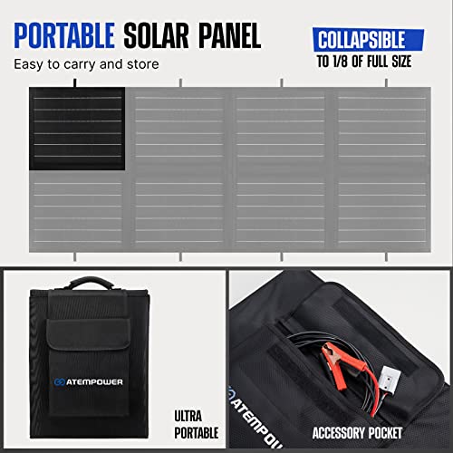 ATEM POWER 200W Portable Solar Panel - Foldable Solar Charger Monocrystalline with 20A MPPT Charger Controller 5V USB Output for 12V Batterires/Power Station Outdoor Camper RV Off Grid