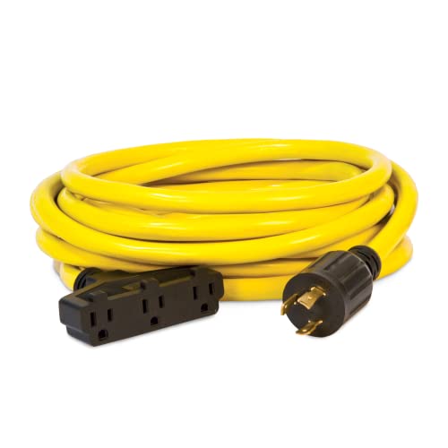 Champion Power Equipment 48034 25 ft. 30A 125V Generator Power 3750 Watts (L5-30P to Three 5-15R) Extension Cord, yellow