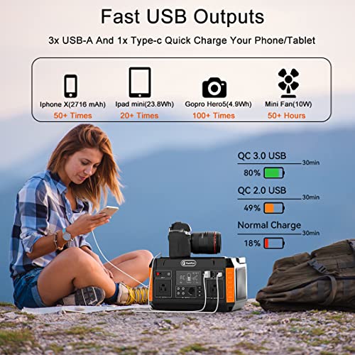 FF FLASHFISH 560W Portable Power Station, 520Wh/140400mAh Solar Generator With 2x110V/560W Surge 1100W AC Outlets, 5xDC Output and 4xUSB Outputs, Backup Power CAPA Battery For Camping/Home/Blackout