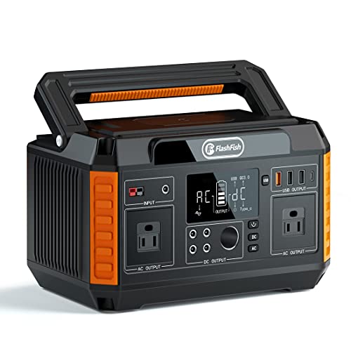 FF FLASHFISH 560W Portable Power Station, 520Wh/140400mAh Solar Generator With 2x110V/560W Surge 1100W AC Outlets, 5xDC Output and 4xUSB Outputs, Backup Power CAPA Battery For Camping/Home/Blackout
