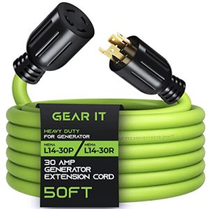 GearIT 30-Amp Generator Extension Cord (50 Feet) 4-Prong 120/250-Volt 7500W, NEMA L14-30P/L L14-30R, 10 Gauge SJTW Locking Power Cord for Manual Transfer Switch, Portable Generators, Power Outage 50ft