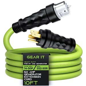 GearIT 50-Amp Generator Extension Cord (10 Ft) Inline NEMA 14-50P to SS2-50R Twist Lock Connector STW 6/3+8/1 AWG 125/250V for 50A Power Inlet Box, RV Camper, Generator to House - 10 feet