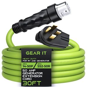 GearIT 50-Amp Generator Extension Cord (30 Ft) NEMA 14-50P to SS2-50R Twist Lock Connector STW 6/3+8/1 AWG 125/250V for 50A Power Inlet Box, RV Camper, Generator to House - 30 feet