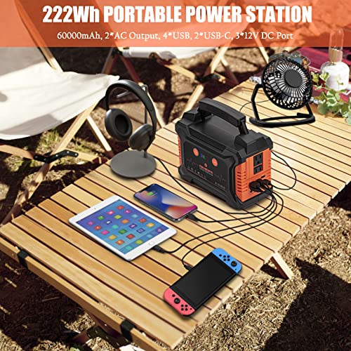 222Wh Portable Power Station, Nexstorm Solar Camping Generator 60000mAh with Flashlight Peak 300W AC Outlet DC Ports for Home Camping Emergency Backup Supply Laptop CPAP
