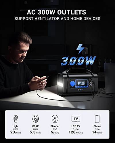 Portable Power Station 300W Outdoor Generator 296Wh Backup Lithium Battery Portable Generator with 100W USB C PD Output&Input, 2AC Outlet, 2 USB A& USB C, LED Flashlight for Outdoors Camping Travel