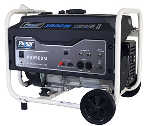 Pulsar 3,500W Portable Gas-Powered Generator with Mobility Kit PG3500M, 3500W, Black & White