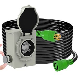 RVINGPRO 4 Prong 30 Amp Generator Cord 75FT and Pre-Drilled Inlet Box Waterproof Combo Kit, NEMA L14-30P to L14-30R Generator Cord with NEMA L14-30P Generator Inlet, ETL Listed
