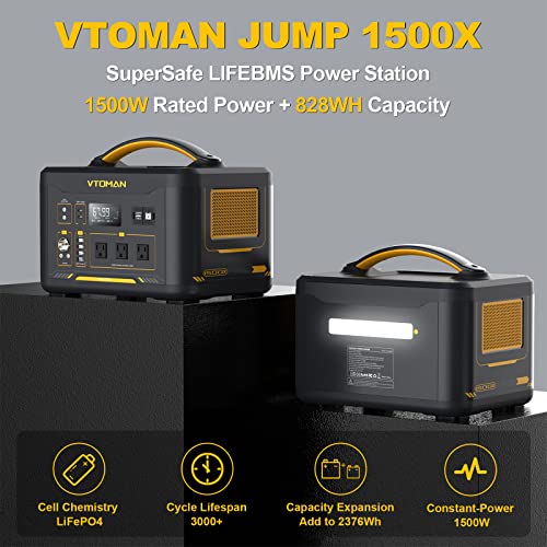 VTOMAN Jump 1500X Solar Generator with 220W Panels Included, 828Wh LiFePO4 Backup Power Station w/ 3 1500W AC Outlets(3000W Peak), 100W Type-C, Solar Generator for Power Outage, Off-grid, Camping