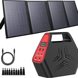 100W Portable Solar Generator, 40W Foldable Solar Charger with USB & 12-15V DC output, A Super Travel Portable Battery Pack/Power Station for HP, Notebooks, Mac Book, Laptops, Cell Phones