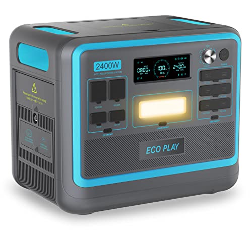 2400W Portable Power Station, 2048Wh LiFePO4 Power Station, 2400W(4800W Peak) Solar Generator, 1.8H Fast Charging, Variable Input Power, 16 Outputs, LED Lights for Outdoor, Camping, RV