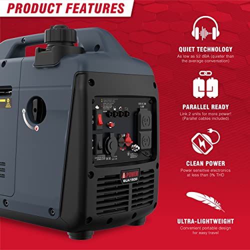 A-iPower Portable Inverter Generator, 1500W Super Quiet, EPA & CARB Compliant CO Sensor, Portable Ultra-Light Weight For Backup Home Use, Tailgating & Camping (SUA1500i)