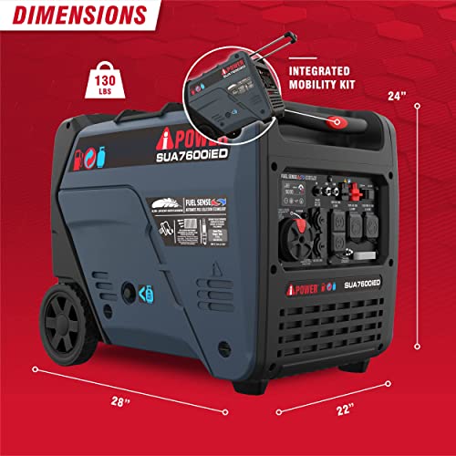 A-iPower Portable Inverter Generator, 7600W Dual Fuel Electric Start RV Ready, EPA & CARB Compliant CO Sensor, With Telescopic Handle For Backup Home Use, Tailgating & Camping (SUA7600iED)