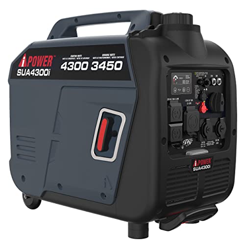 A-iPower Portable Inverter Generator Gas, 4300W RV Ready, EPA & CARB Compliant CO Sensor, Portable Light Weight With Telescopic Handle For Backup Home Use, Tailgating & Camping (SUA4300i)