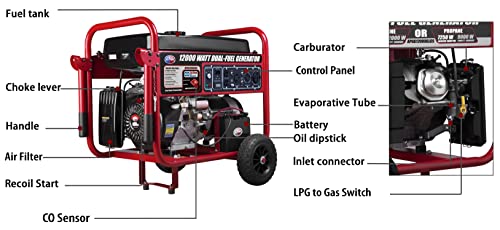 All Power APGG12000-12,000-Watt Dual Fuel Generator Gasoline Propane JD Engine Electric Start Portable Wheel Kit