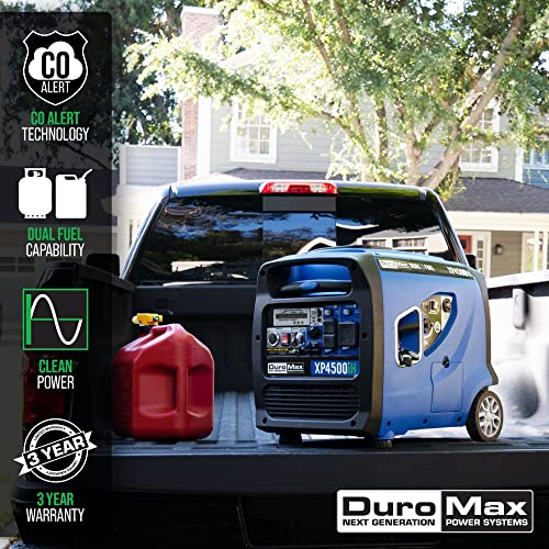 DuroMax XP4500iH 4500-Watt 223cc Dual Fuel Digital Inverter Hybrid Portable Generator, Black/Blue