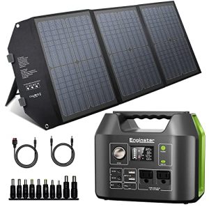 EnginStar Solar Generator 300W Green, with 60W Solar Panel, 80,000mAh Portable Power Bank with AC Outlet for Outdoors Camping Emergency Use