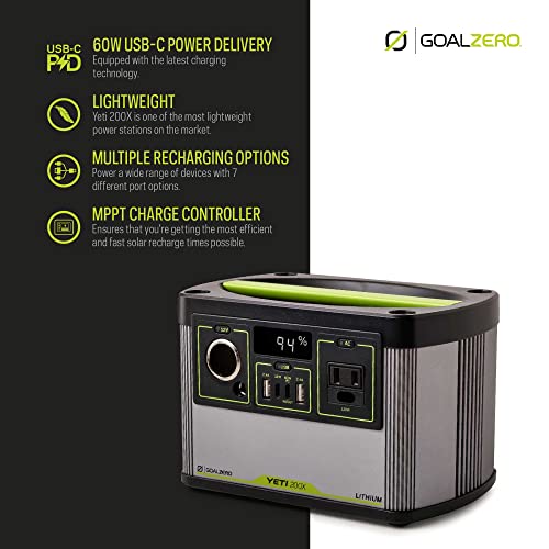 Goal Zero Yeti 200X Portable Power Station, 200-Watt-Hours Power Station with AC Inverter and Fast-Charging USB-C PD, Portable Solar Generator and Goal Zero Nomad 20, Foldable Monocrystalline 20 Watt