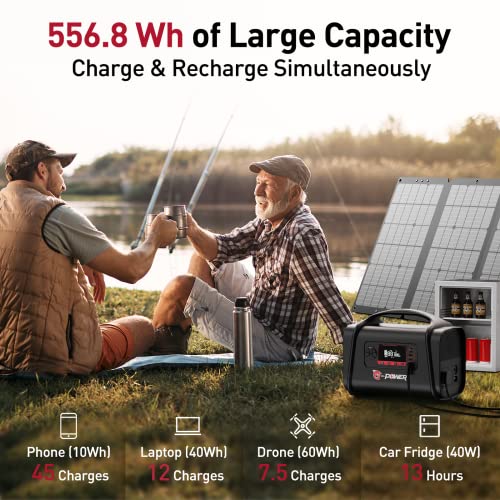 Portable Power Station, G-Power 556.8Wh Solar Generator w/ LifePO4 Battery, 1.5H Fast Charging, 1000W AC Outlets, PD 100W Type-C, LED Light, Backup Power Supply for Home Emergency, Outdoors Camping