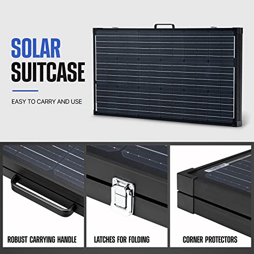ATEM POWER 200W Monocrystalline Solar Panel,Portable Solar Suitcase Foldable Lightweight Without Glass, 20A MPPT Controller with USB Output, Built-in Kickstand for 12V Batteries RV Camping Power