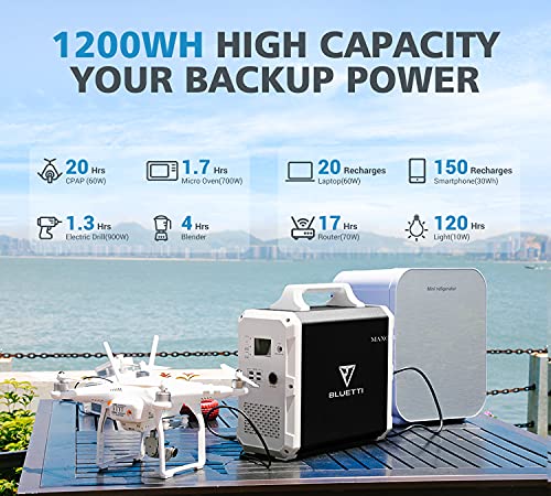 BLUETTI Portable Power Station 1200Wh/1000W, EB120 Solar Generator Backup Battery with 2 x 110V Pure Sine Wave AC Outlets, 1 x 45W PD, 4 x USB-A, Backup Power for Outdoor Camping Fishing Emergency