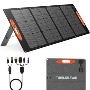 TWELSEAVAN 160W Portable Solar Panel, ETFE Foldable Solar Panel with Adjustable Kickstand for Jackery/EF/Bluetti/Anker/Goal Zero Power Station Folding Solar Charger for Camping Outdoor Travel