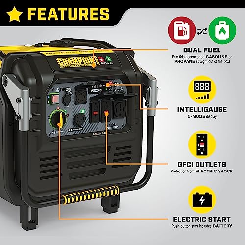 Champion Power Equipment 201175 8500-Watt Electric Start Dual Fuel Inverter Generator with Quiet Technology and CO Shield