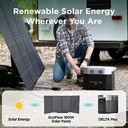 EF ECOFLOW Solar Generator DELTA Max (2000) 2016Wh with 160W Solar Panel, 6 X 2400W (5000W Surge) AC Outlets, Portable Power Station for Home Backup Outdoors Camping RV Emergency