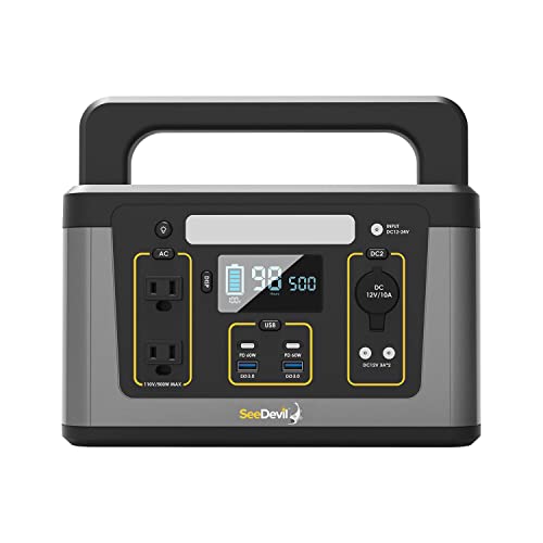 SeeDevil Portable Power Station 500W, 560Wh Lithium Battery, 110V/500W Pure Sine Wave AC Outlet, Solar Generator (Solar Panel Not Included) Great for camping, Emergency power, Off-grid, Outdoor use