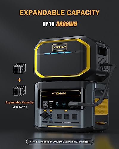 VTOMAN FlashSpeed 1500 Portable Power Station 1500W (3000W Peak), 1548Wh LiFePO4 (LFP) Battery Powered Generator with 3x 1500W AC Outlets, 6x USB Ports, Recharge 0-100% within 1H, for Indoor Outdoor
