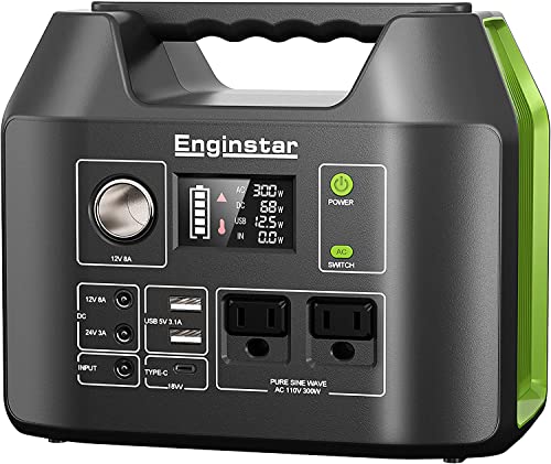 EnginStar Solar Generator, 300W Portable Power Station, 296Wh Lithium Battery Backup w/Two 110V Pure Sine Wave AC Outlet for Camping Road Trip RV, 80000mAh Sufficient Power Supply