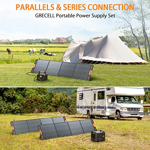 GRECELL Portable Power Station 2400W with 2*200W Foldable Solar Panel, 1843Wh LiFePO4 Solar Generator with 2 PD100W, 4 2400W AC Outlets, UPS Backup Battery for Home Emergency CPAP Outdoor Camping RV
