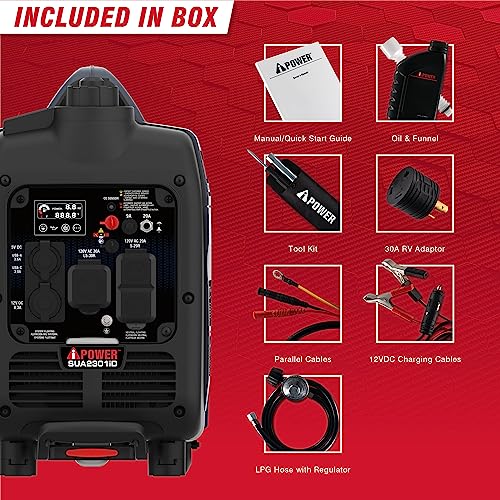 A-iPower Portable Inverter Generator Dual Fuel, 2300W RV Ready, EPA & CARB Compliant CO Sensor, Light Weight With Telescopic Handle For Backup Home Use, Tailgating & Camping (SUA2301iD)