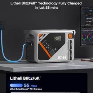 Litheli Portable Power Station Eclair 1000, 1800W Solar Generator, 1069Wh Outdoor Generator, 1H Fast Charging LiFePO4 Power Station with 4 * 100W Solar Panels for Outdoor Camping, Emergency and RVs.