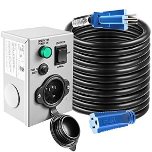 15 amp Generator Cord with Power Inlet Box, 100FT Outdoor Extension Cord NEMA 5-15P to 5-15R with 15A Generator Transfer Switch Box,125V Heavy Duty Generator Power Cord for Indoor,Outdoor, ETL Listed