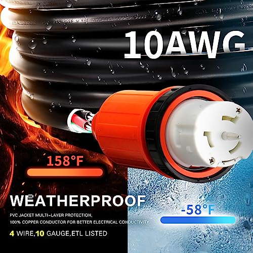 20ft 30 Amp Generator Cord and 30 Amp Generator Inlet Box, NEMA L14-30P to L14-30R Power Extension Cord and 125V/250V 7500W Twist Lock Cord Plug for Home Pool RV Emergency Backup,ETL Listed