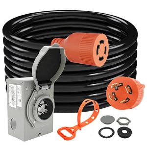 20ft 30 Amp Generator Cord and 30 Amp Generator Inlet Box, NEMA L14-30P to L14-30R Power Extension Cord and 125V/250V 7500W Twist Lock Cord Plug for Home Pool RV Emergency Backup,ETL Listed