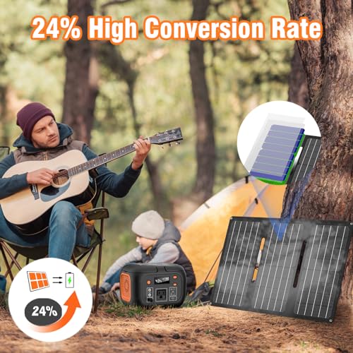 30W Portable Foldable Solar Panel Charger for Outdoor Camping 12 Volt Waterproof High Efficiency Solar Panel Kit & Portable Power Station 97Wh Power Bank 26400mAh Battery Pack Fasting Charging 150W AC