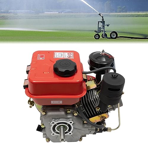4 Stroke 3HP Single Cylinder Diesel Engine, 2.2KW 196CC Oblique Horizontal Multi-Purpose Motor, Manual Recoil Start Forced Air Cooled Generator for Agricultural & Marine (Red)