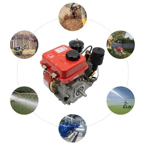4 Stroke 3HP Single Cylinder Diesel Engine, 2.2KW 196CC Oblique Horizontal Multi-Purpose Motor, Manual Recoil Start Forced Air Cooled Generator for Agricultural & Marine (Red)