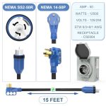 50 Amp Generator Cord and Power Inlet Box, 15FT 4 Prone RV Extension Cord, 125/250V NEMA 14-50P Male to SS2-50R Twist Locking Connector, STW 6/3+8/1 AWG, Transfer Switch for Home Generator