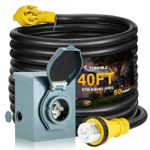 50 Amp Generator Cord with Inlet Box, 40FT RV Extension Cord Heavy Duty STW 6/3+8/1 AWG, 125V/250V NEMA14-50P/SS2-50R This Hill Generator Extension Cord for Generator to House,Twist Lock Connector